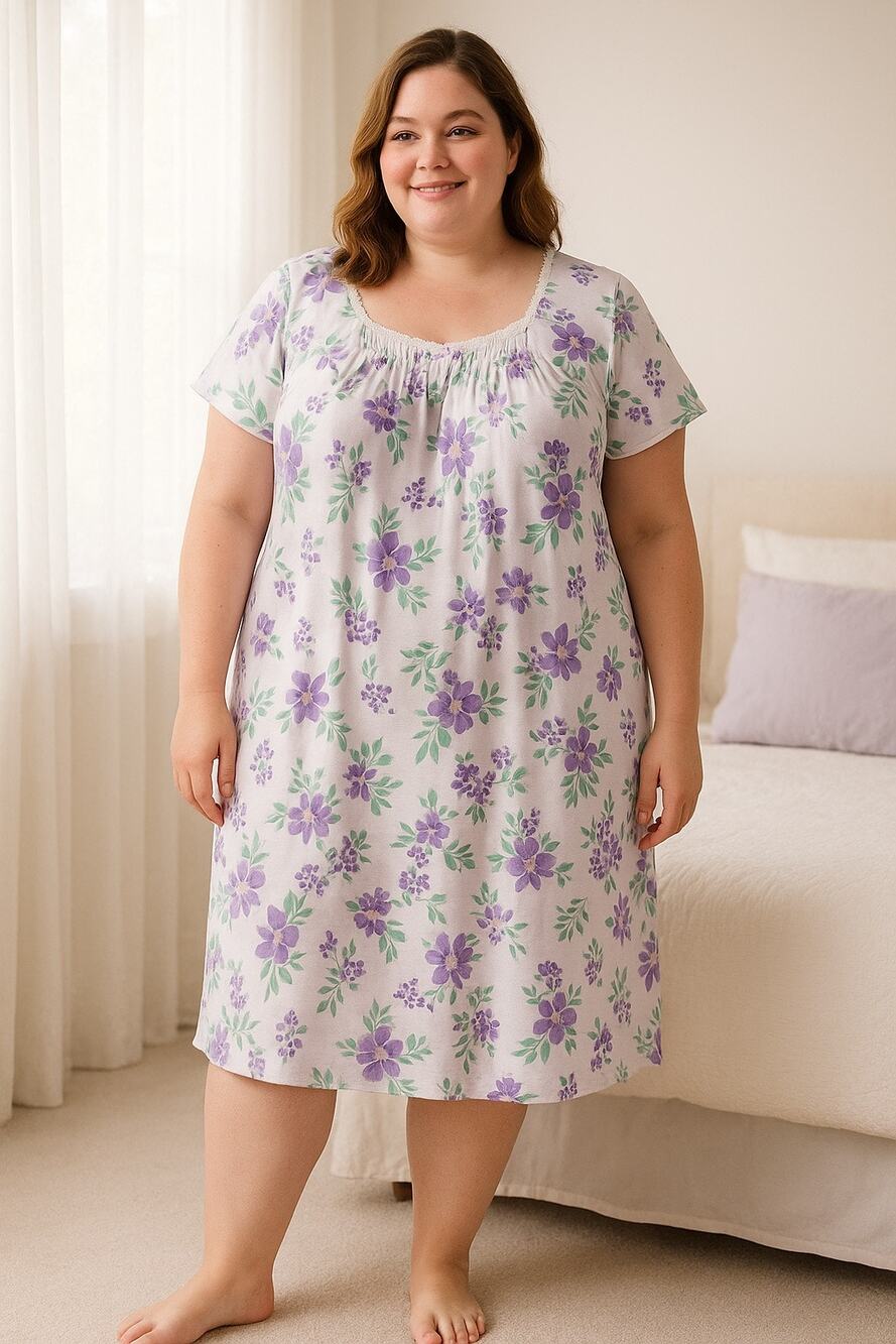 Miss Elaine Nightgown Womens 2X Lavender Floral Cottonessa Short NWT